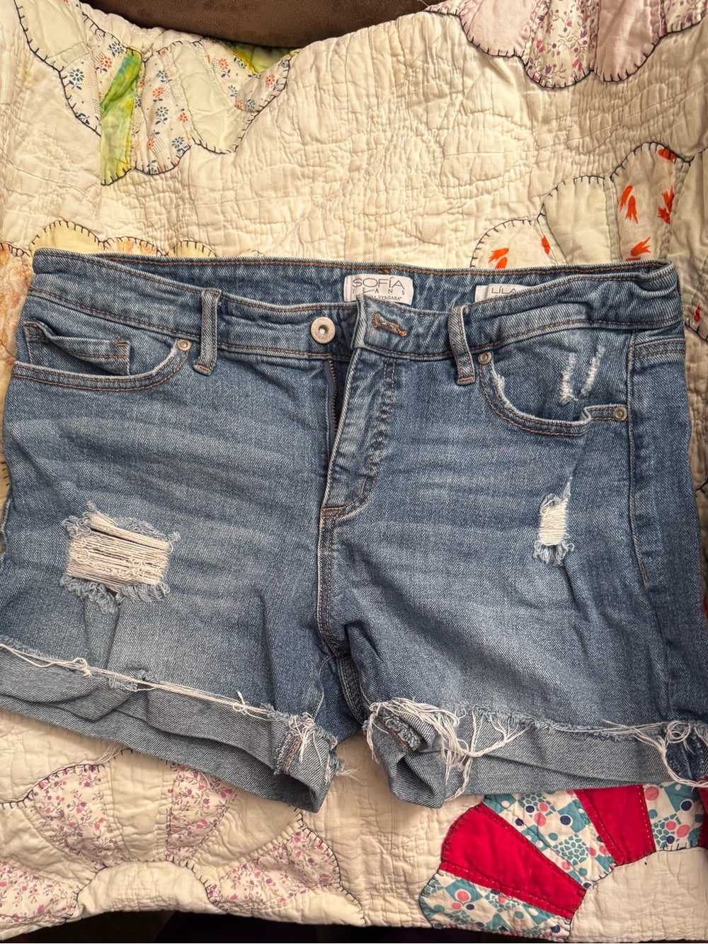 sofia by sofia vergara distressed blue denim shorts